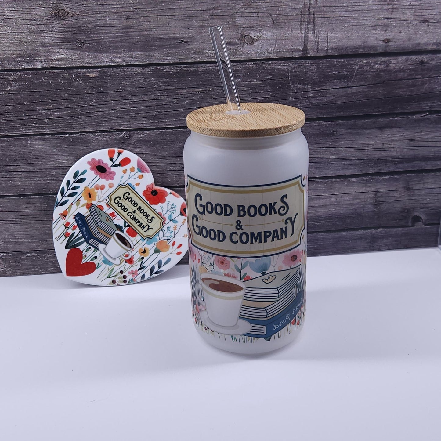 16 Oz frosted cup good books and good company Bookish theme, gift, cold brew, coffee, tea