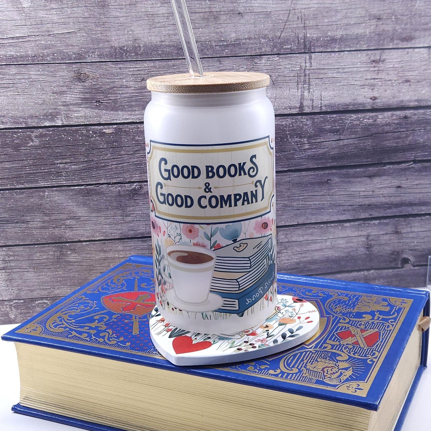 16 Oz frosted cup good books and good company Bookish theme, gift, cold brew, coffee, tea