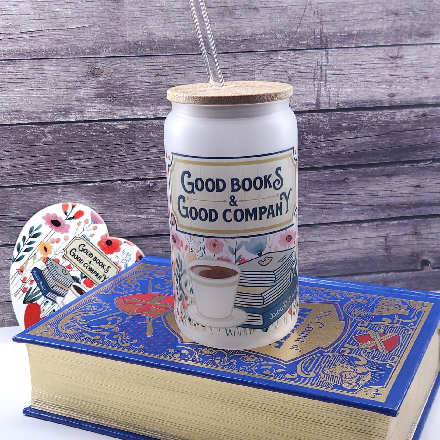 16 Oz frosted cup good books and good company Bookish theme, gift, cold brew, coffee, tea