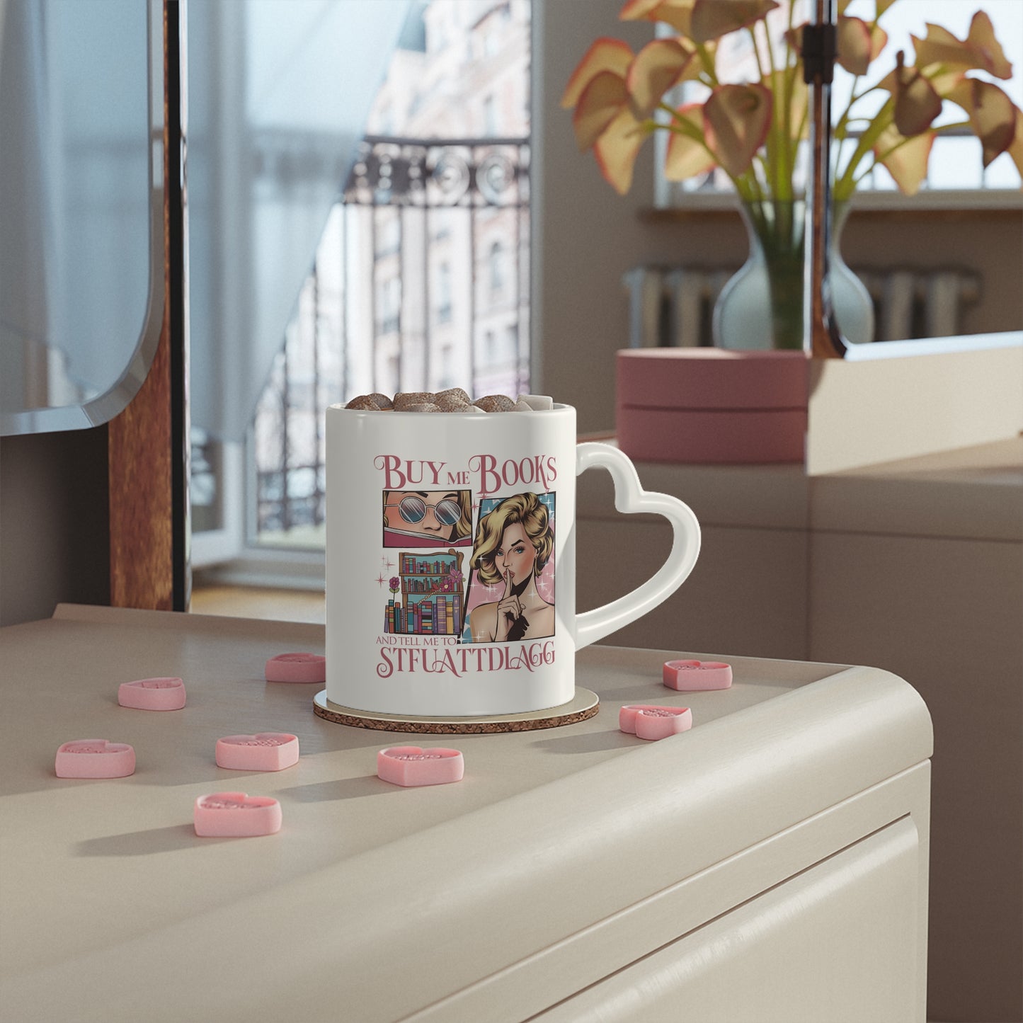 Buy me Books Bookish Mug 11 Oz ceramic with bamboo Lid and spoon