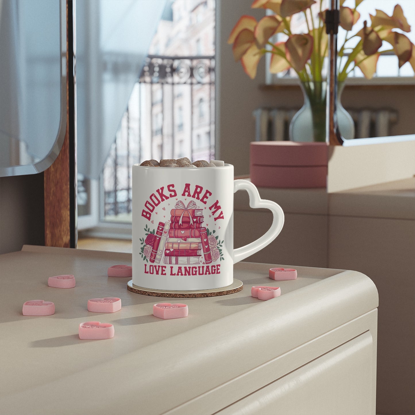 Books are my Love Language Bookish Mug 11 Oz ceramic with bamboo Lid and spoon