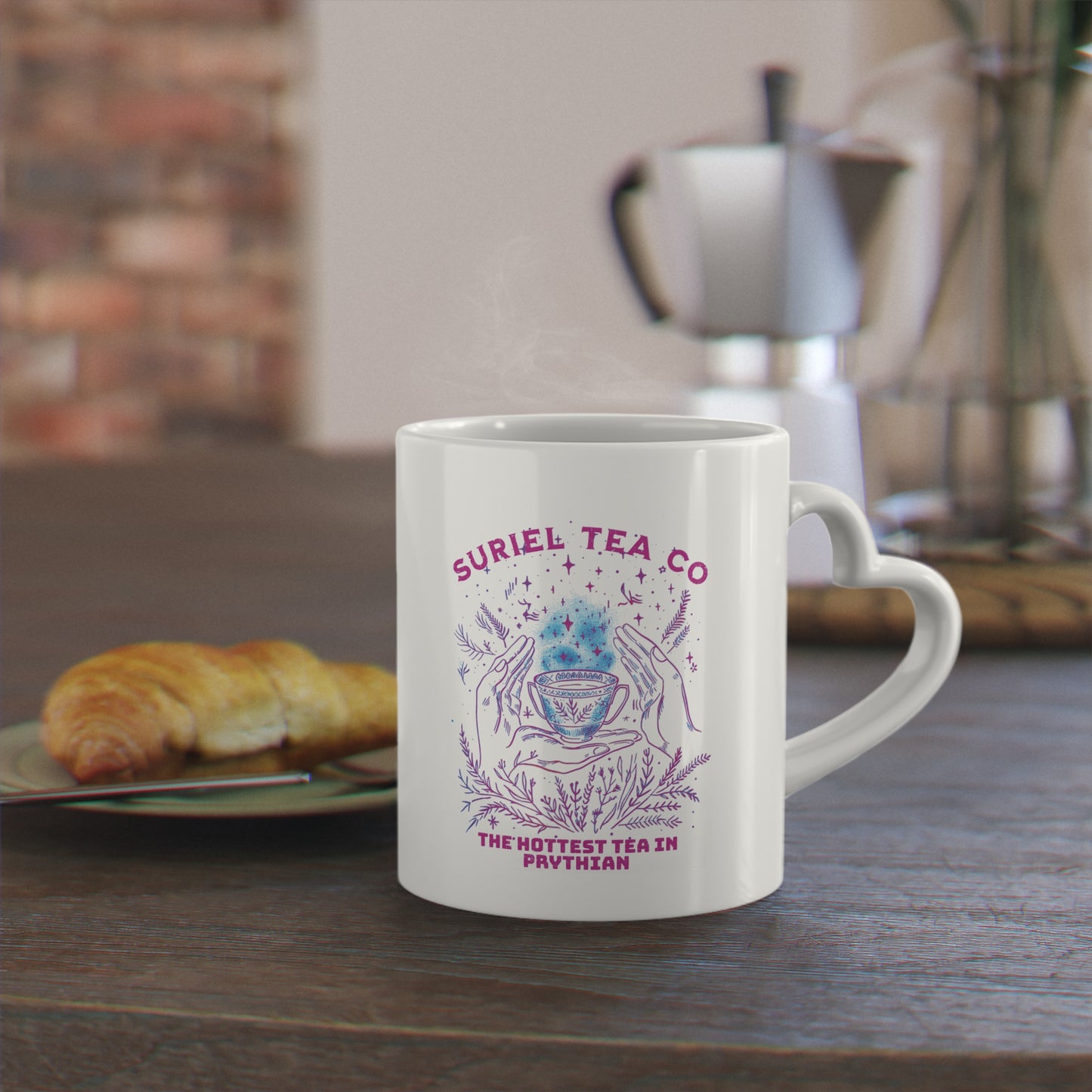 Suriel Tea and Co Bookish Mug 11 Oz ceramic with bamboo Lid and spoon