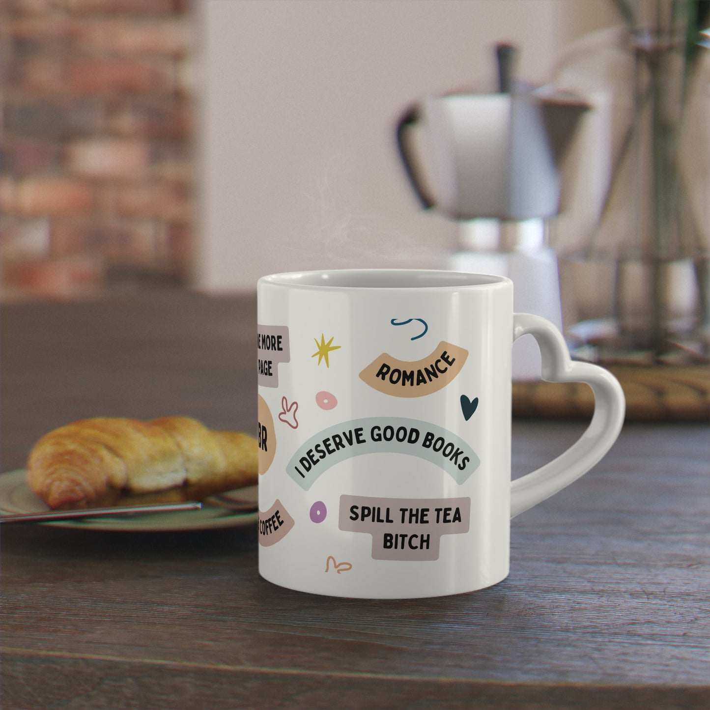 Bookish Mug 11 Oz ceramic with bamboo Lid and spoon