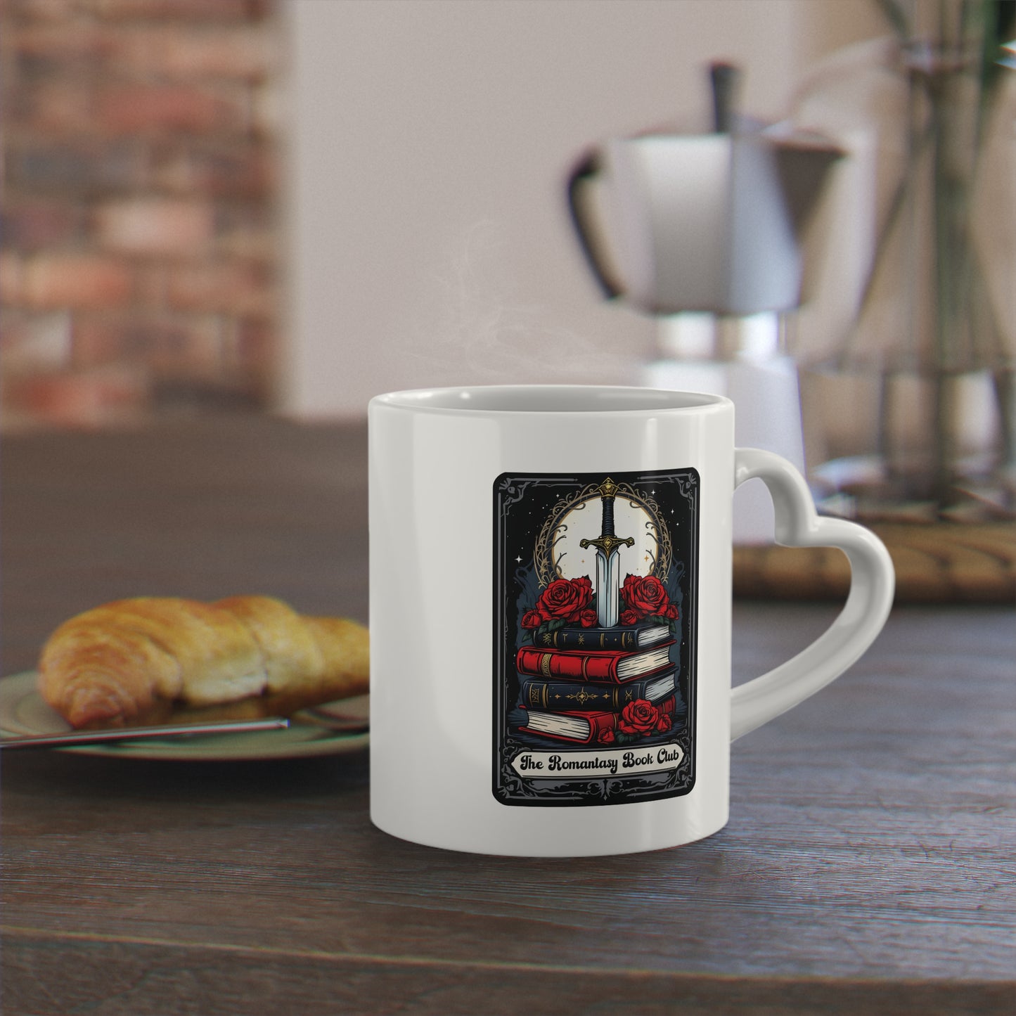 Romantasy Book Club Card Bookish Mug 11 Oz ceramic with bamboo Lid and spoon