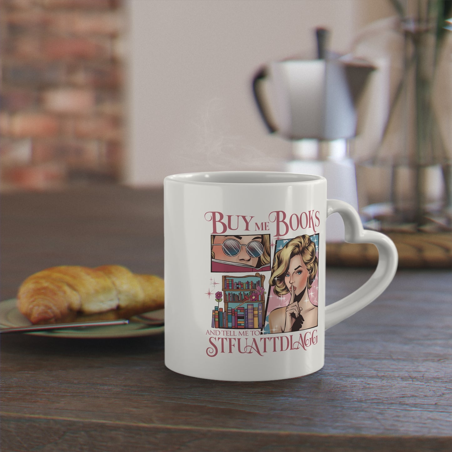 Buy me Books Bookish Mug 11 Oz ceramic with bamboo Lid and spoon