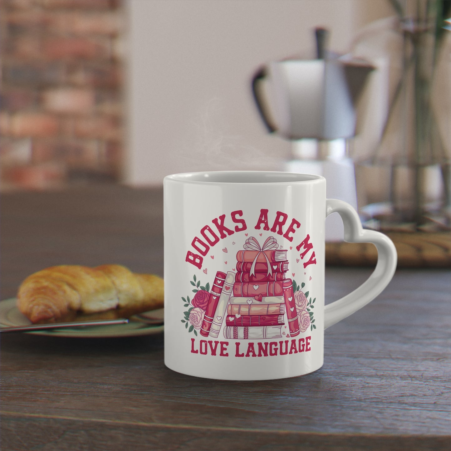 Books are my Love Language Bookish Mug 11 Oz ceramic with bamboo Lid and spoon