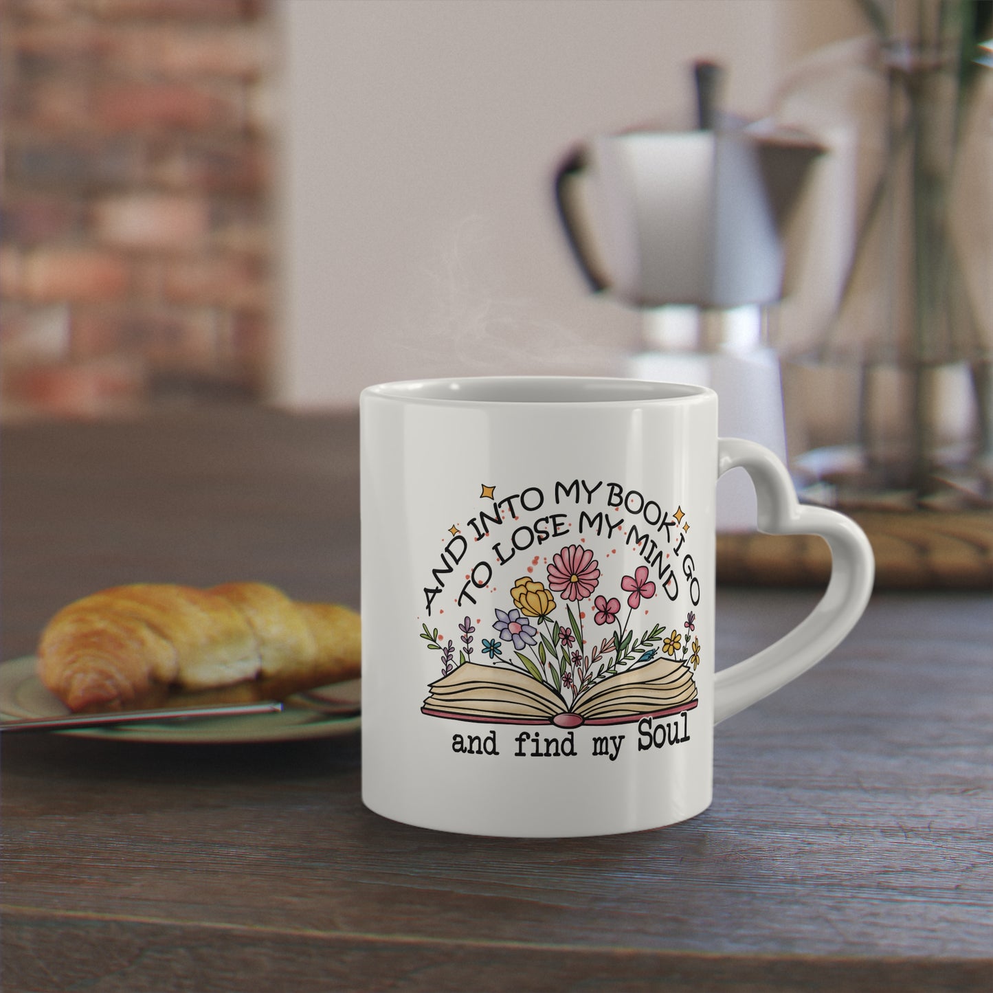 Find My Soul Bookish Mug 11 Oz ceramic with bamboo Lid and spoon