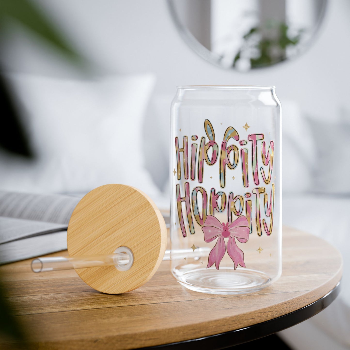 Easter Hippity Hoppity 16 oz Glass can cup