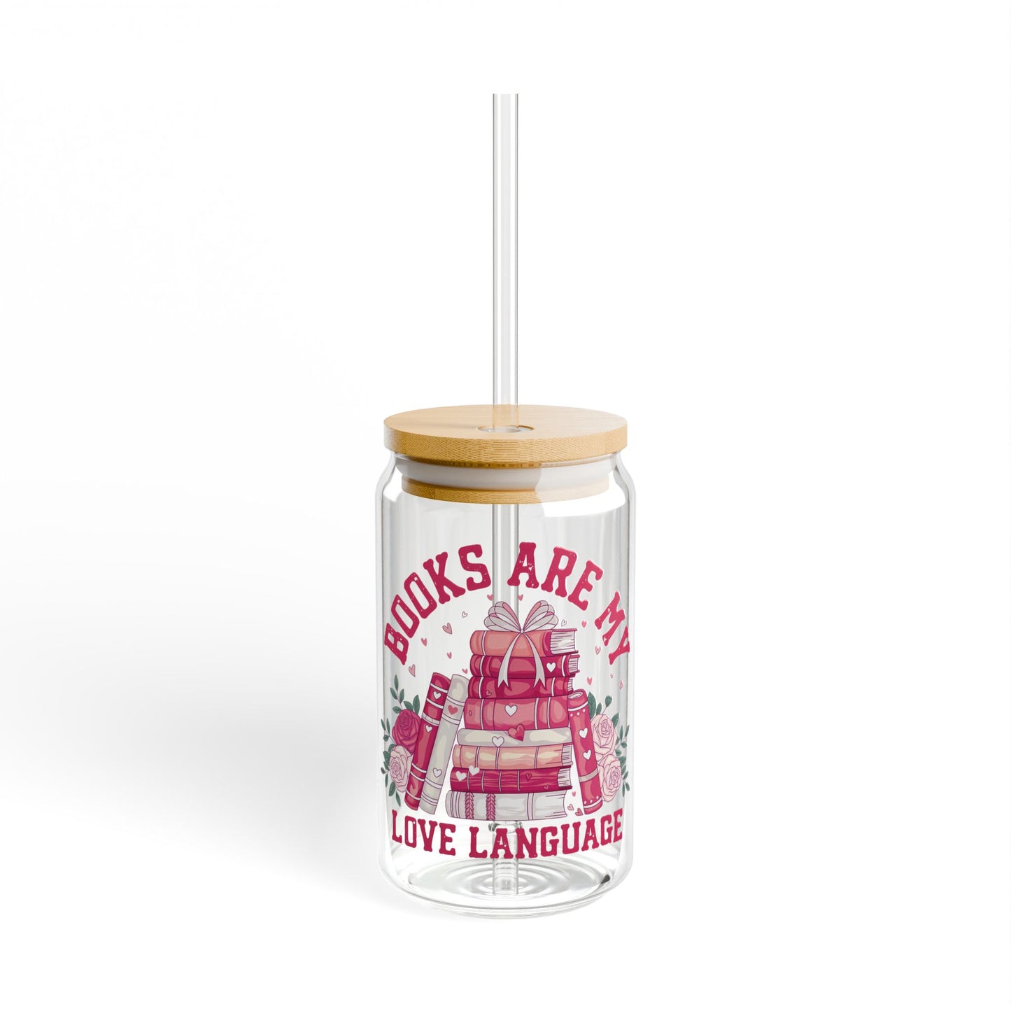 Books are my Love Language 16 oz Glass can cup