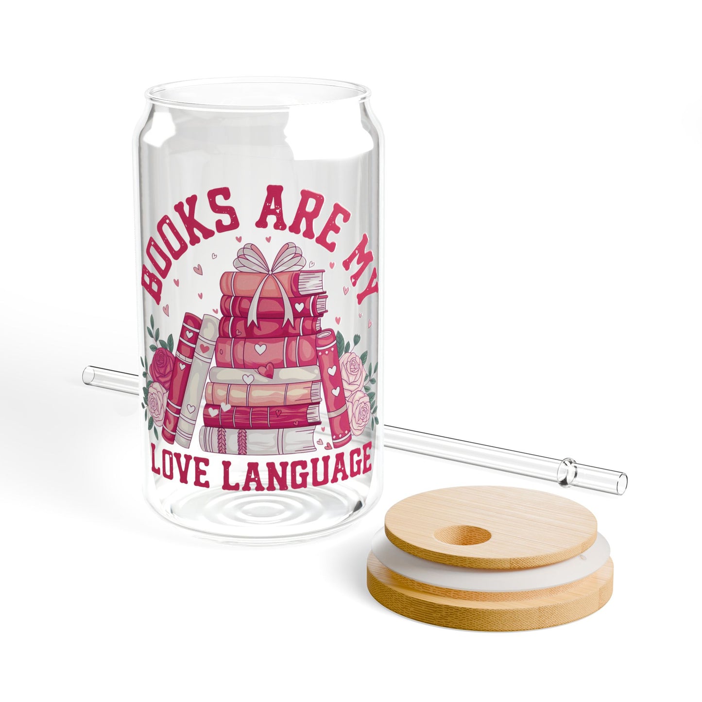 Books are my Love Language 16 oz Glass can cup