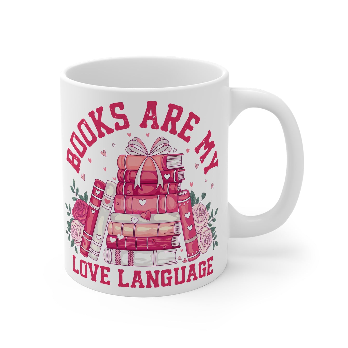 Books are my Love Language Bookish Mug 11 Oz ceramic with bamboo Lid and spoon