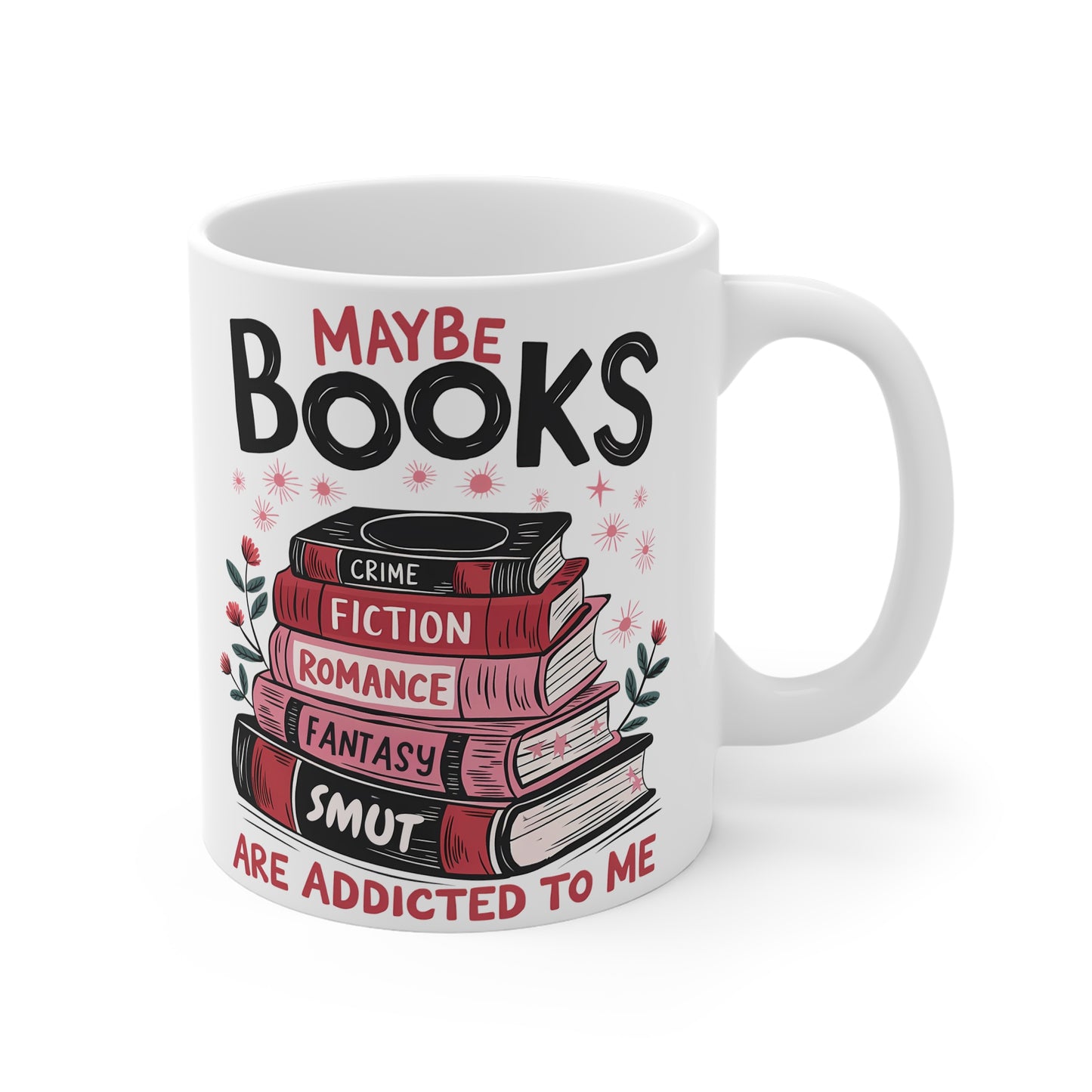 Maybe Books are Addicted to me Bookish Mug 11 Oz ceramic with bamboo Lid and spoon