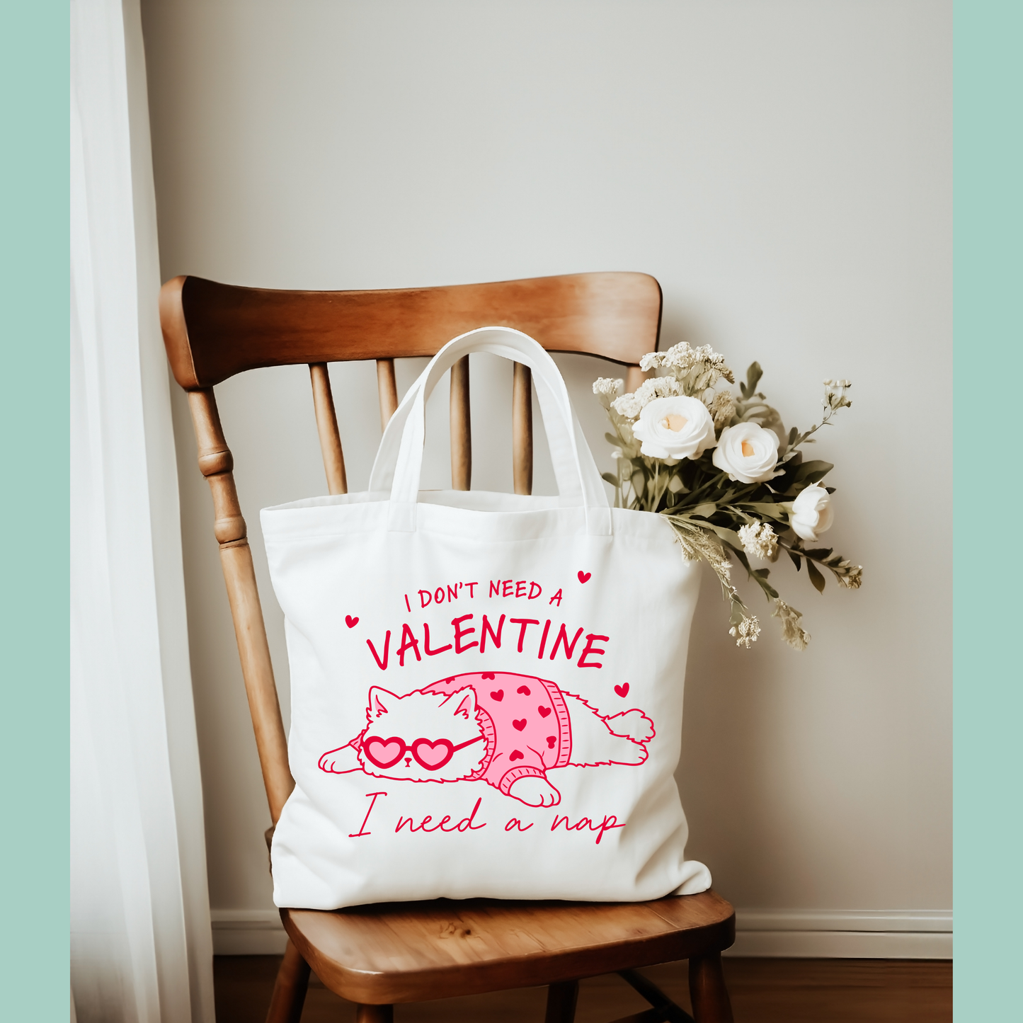 “I Don’t Need a Valentine, I Need a Nap” Cat Tote Bag