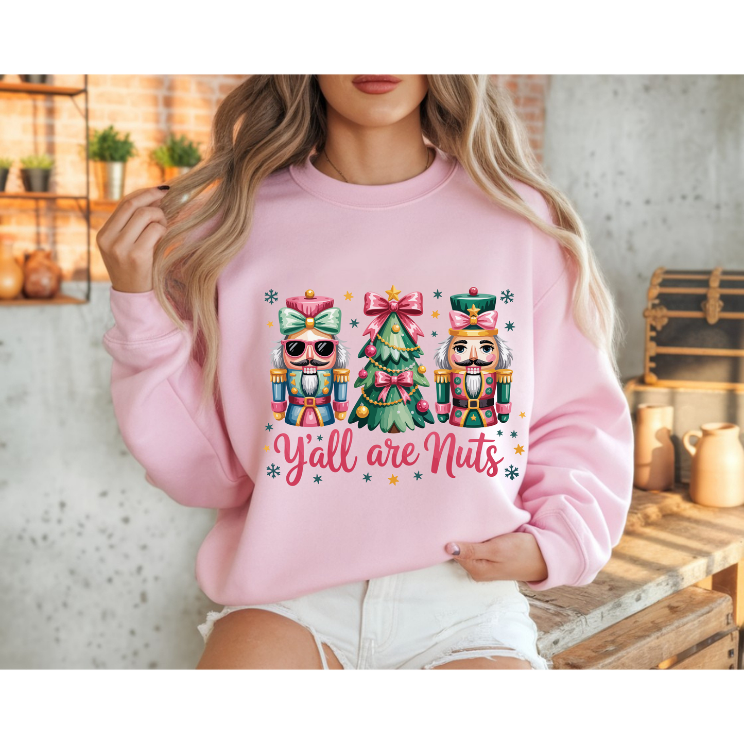Colorful Nutcracker yall nuts Christmas Sweatshirt – Sparkling Festive Holiday Pullover | Cozy Winter Nutcracker Sweater