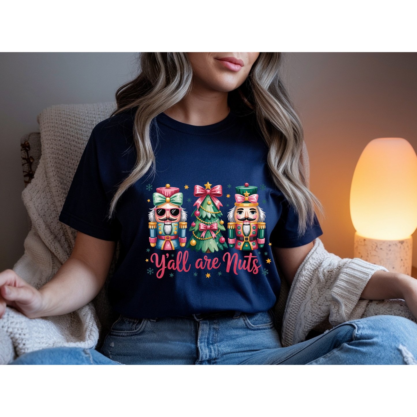Colorful Nutcracker yall nuts Christmas Tshirt – Sparkling Festive Holiday Pullover | Cozy Winter Nutcracker Sweater
