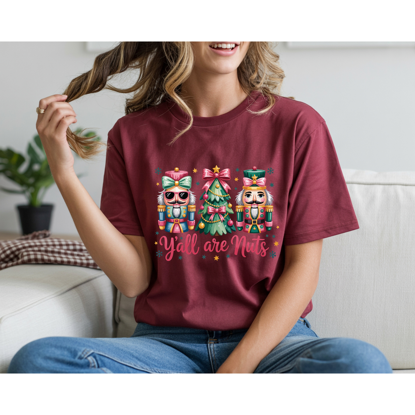 Colorful Nutcracker yall nuts Christmas Tshirt – Sparkling Festive Holiday Pullover | Cozy Winter Nutcracker Sweater