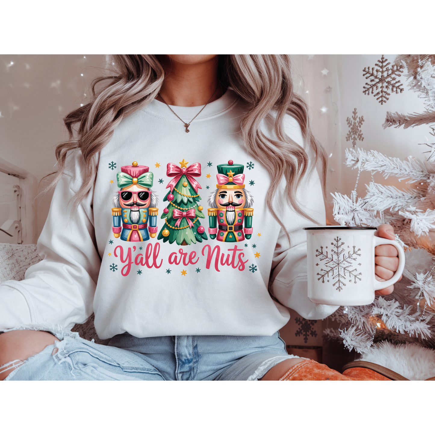 Colorful Nutcracker yall nuts Christmas Sweatshirt – Sparkling Festive Holiday Pullover | Cozy Winter Nutcracker Sweater