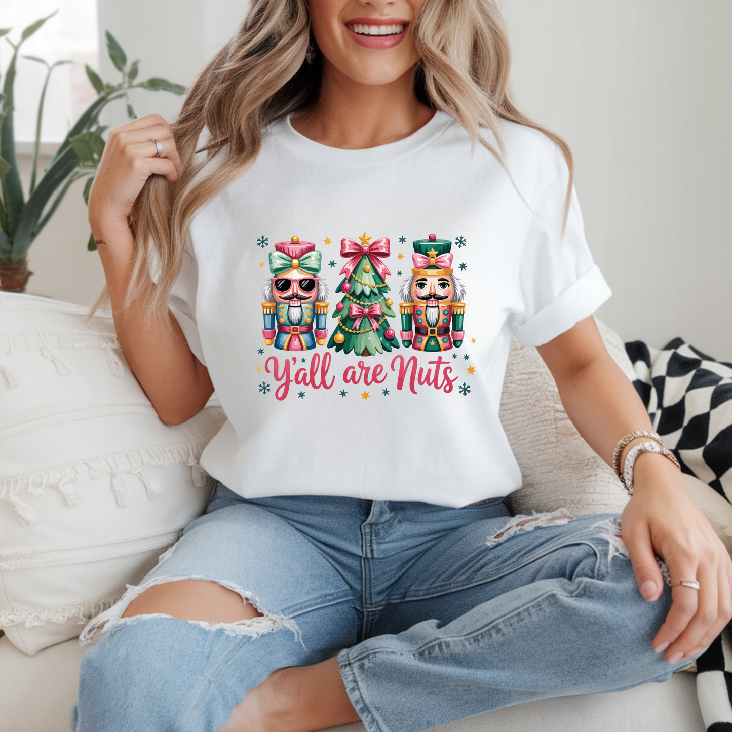 Colorful Nutcracker yall nuts Christmas Tshirt – Sparkling Festive Holiday Pullover | Cozy Winter Nutcracker Sweater