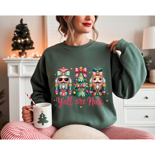 Colorful Nutcracker yall nuts Christmas Sweatshirt – Sparkling Festive Holiday Pullover | Cozy Winter Nutcracker Sweater