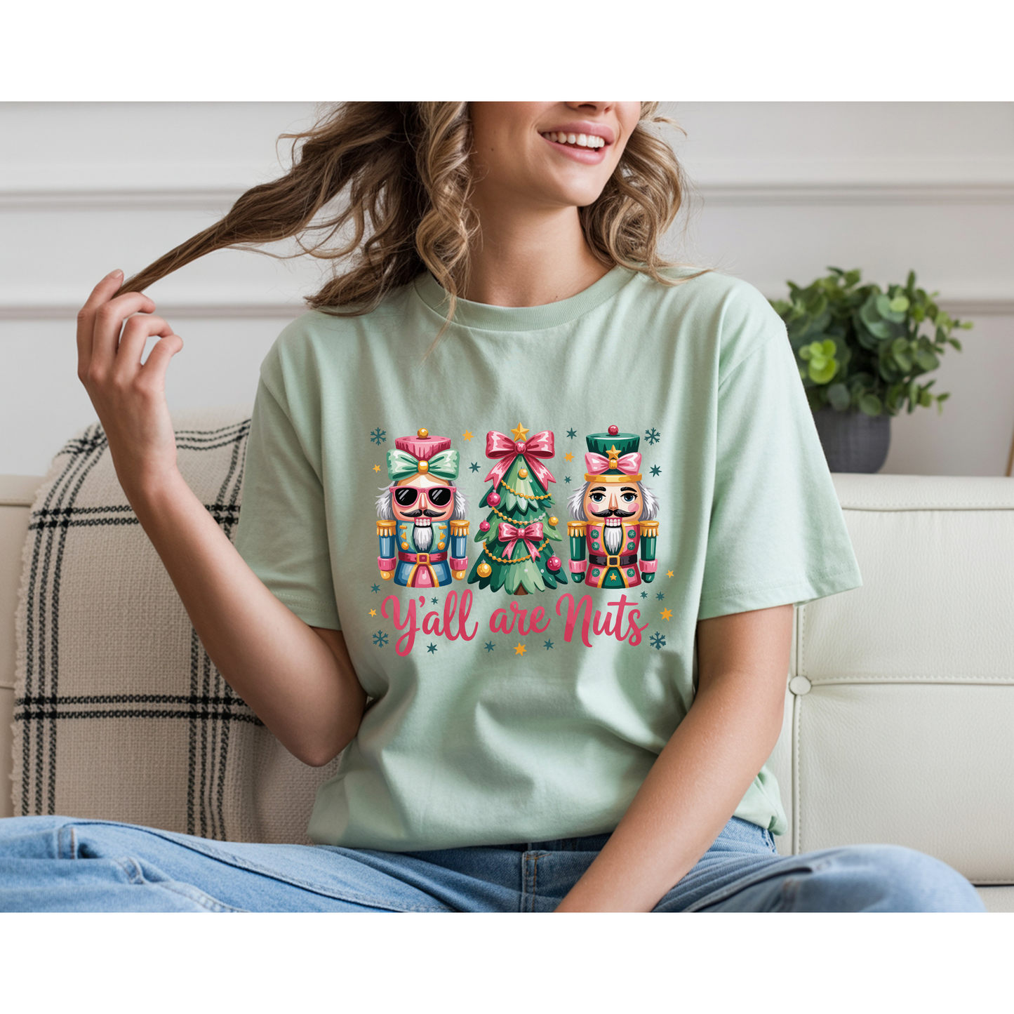 Colorful Nutcracker yall nuts Christmas Tshirt – Sparkling Festive Holiday Pullover | Cozy Winter Nutcracker Sweater