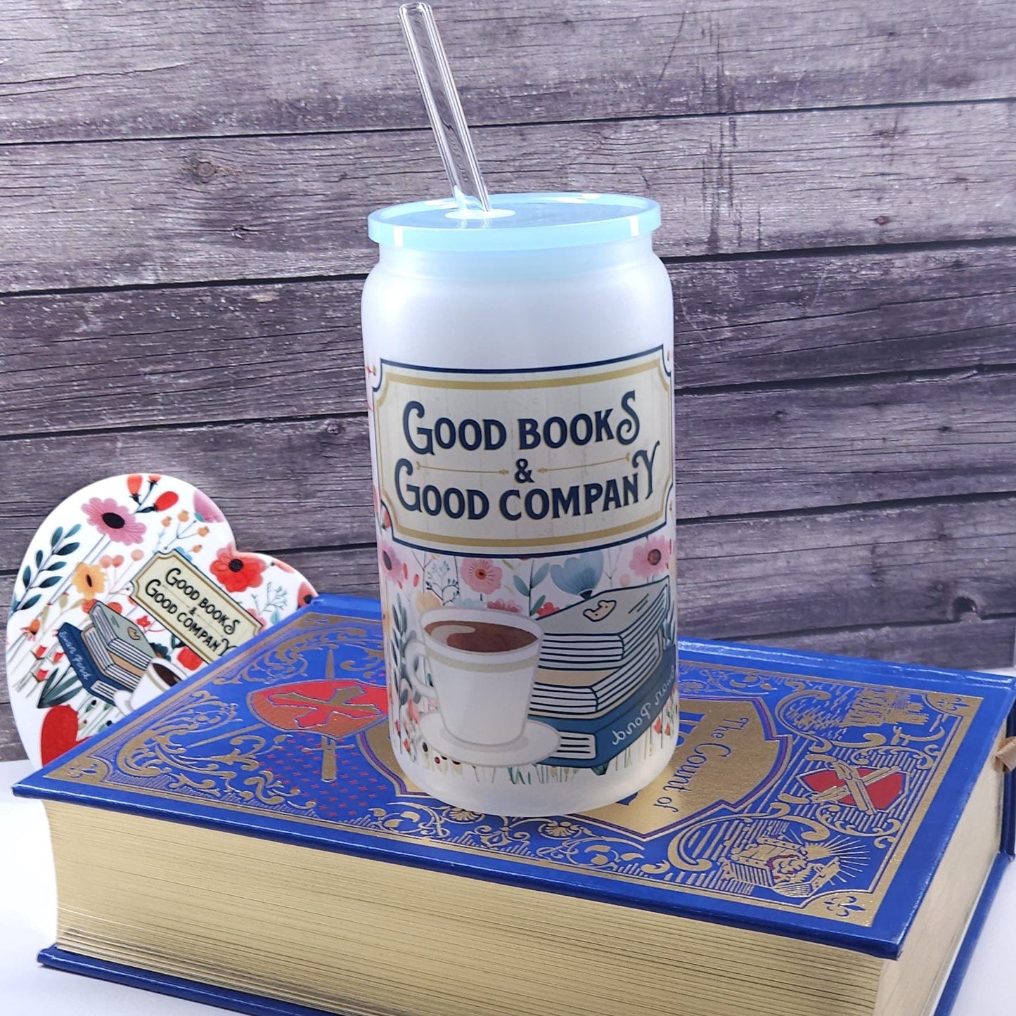 16 Oz frosted cup good books and good company Bookish theme, gift, cold brew, coffee, tea