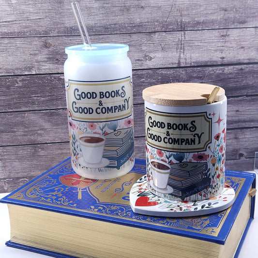 16 Oz frosted cup good books and good company Bookish theme, gift, cold brew, coffee, tea