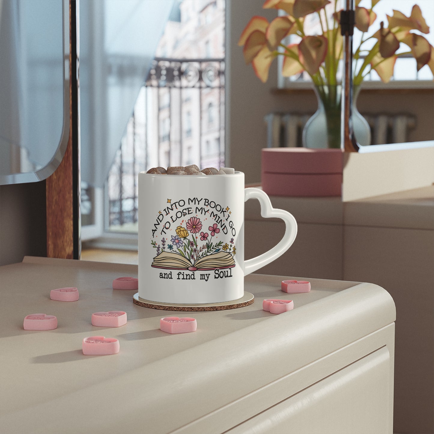 Find My Soul Bookish Mug  11 Oz ceramic with bamboo Lid and spoon