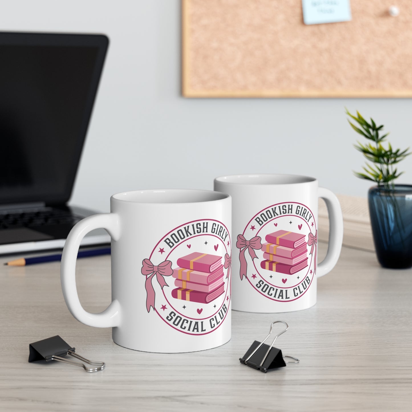 Bookish Girly social Club Card Bookish Mug  11 Oz ceramic with spoon