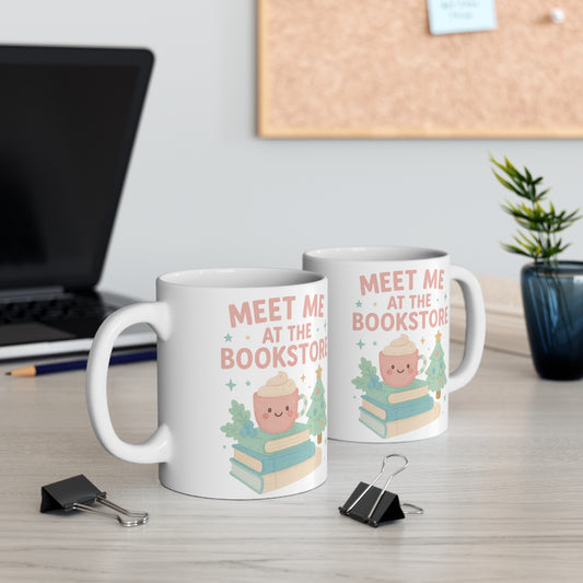 Meet me at the Bookstore Christmas mug, Regular Handle, Bamboo Lid & Spoon