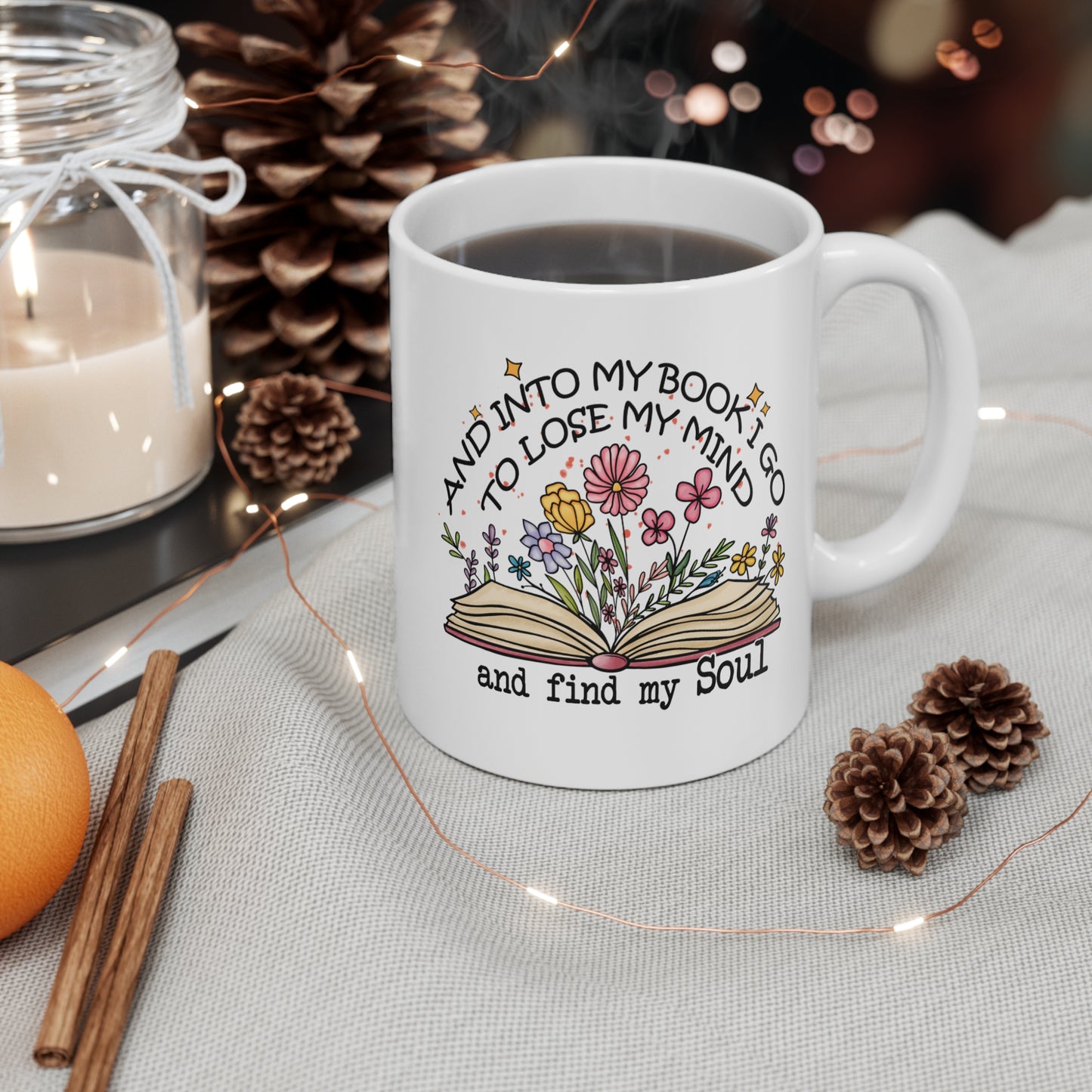Find My Soul Bookish Mug  11 Oz ceramic with spoon