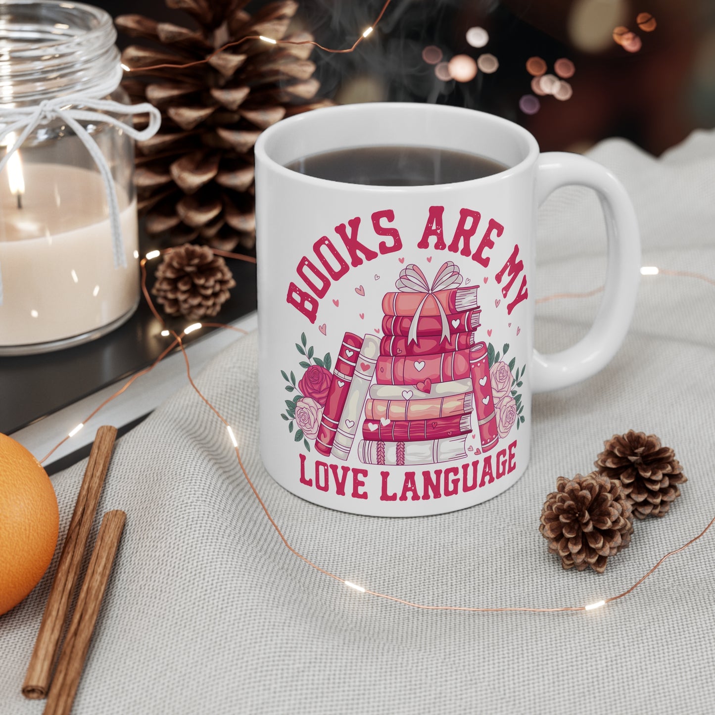 Books are my Love Language Bookish Mug  11 Oz ceramic with bamboo Lid and spoon