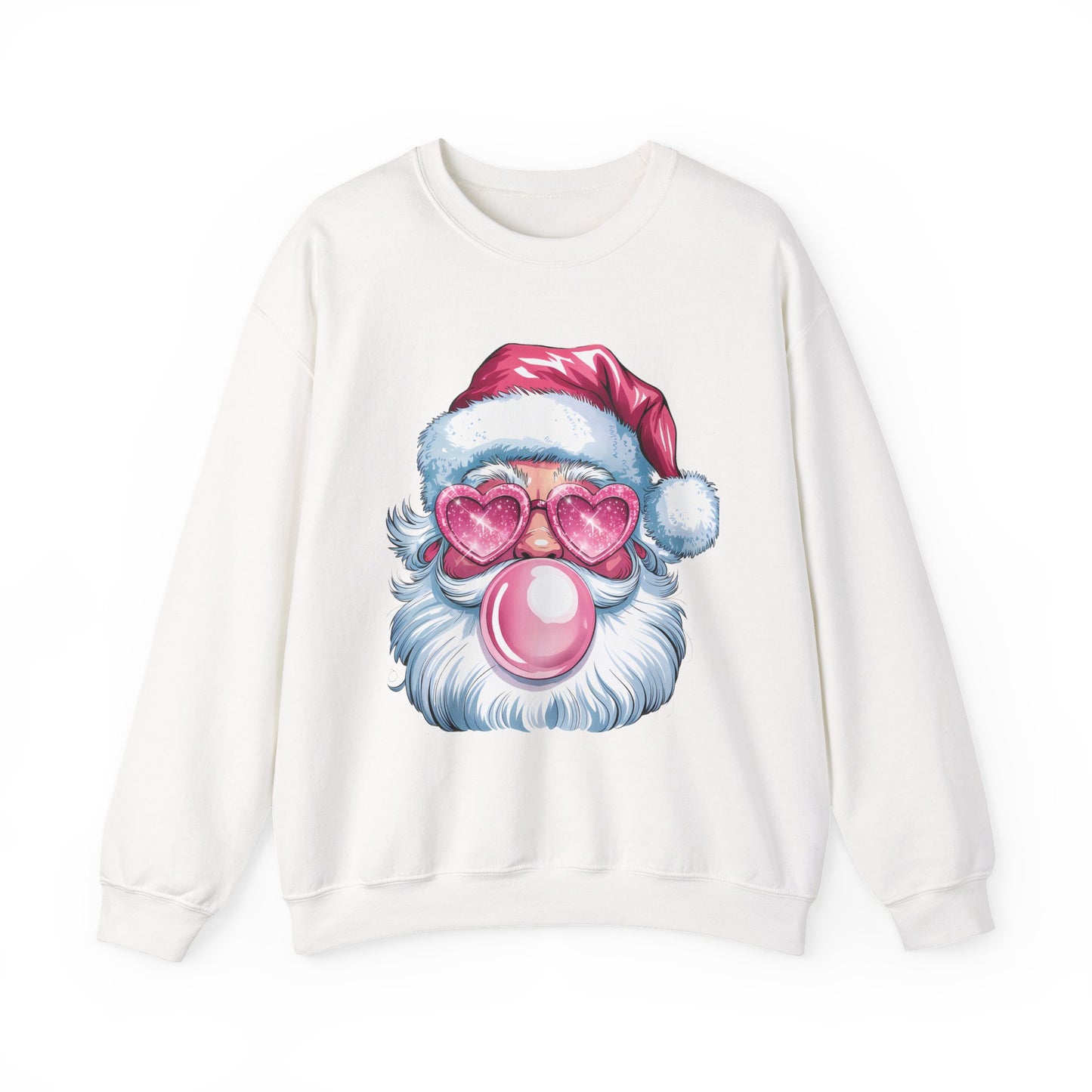 Pink Bubblegum Santa Christmas Sweatshirt – Cute Holiday Pullover with Heart Sunglasses | Cozy Winter Sweater Gift