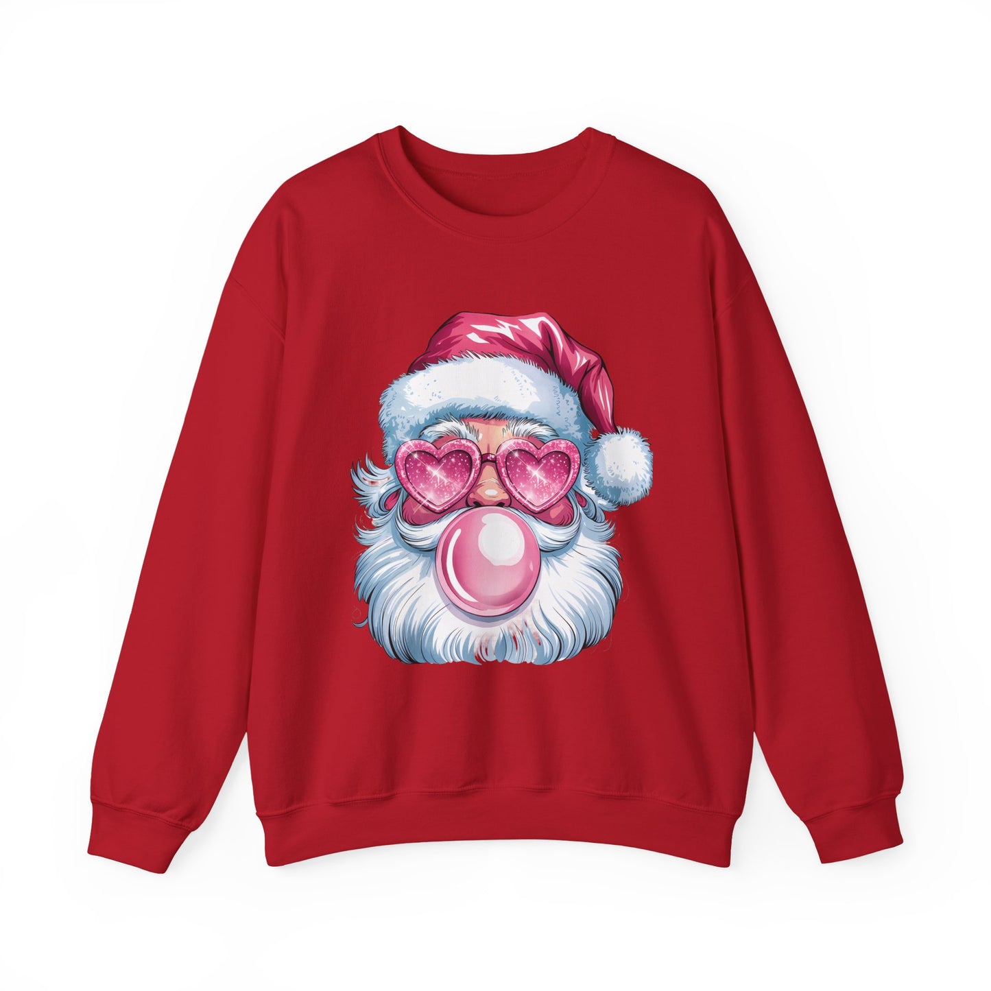 Pink Bubblegum Santa Christmas Sweatshirt – Cute Holiday Pullover with Heart Sunglasses | Cozy Winter Sweater Gift