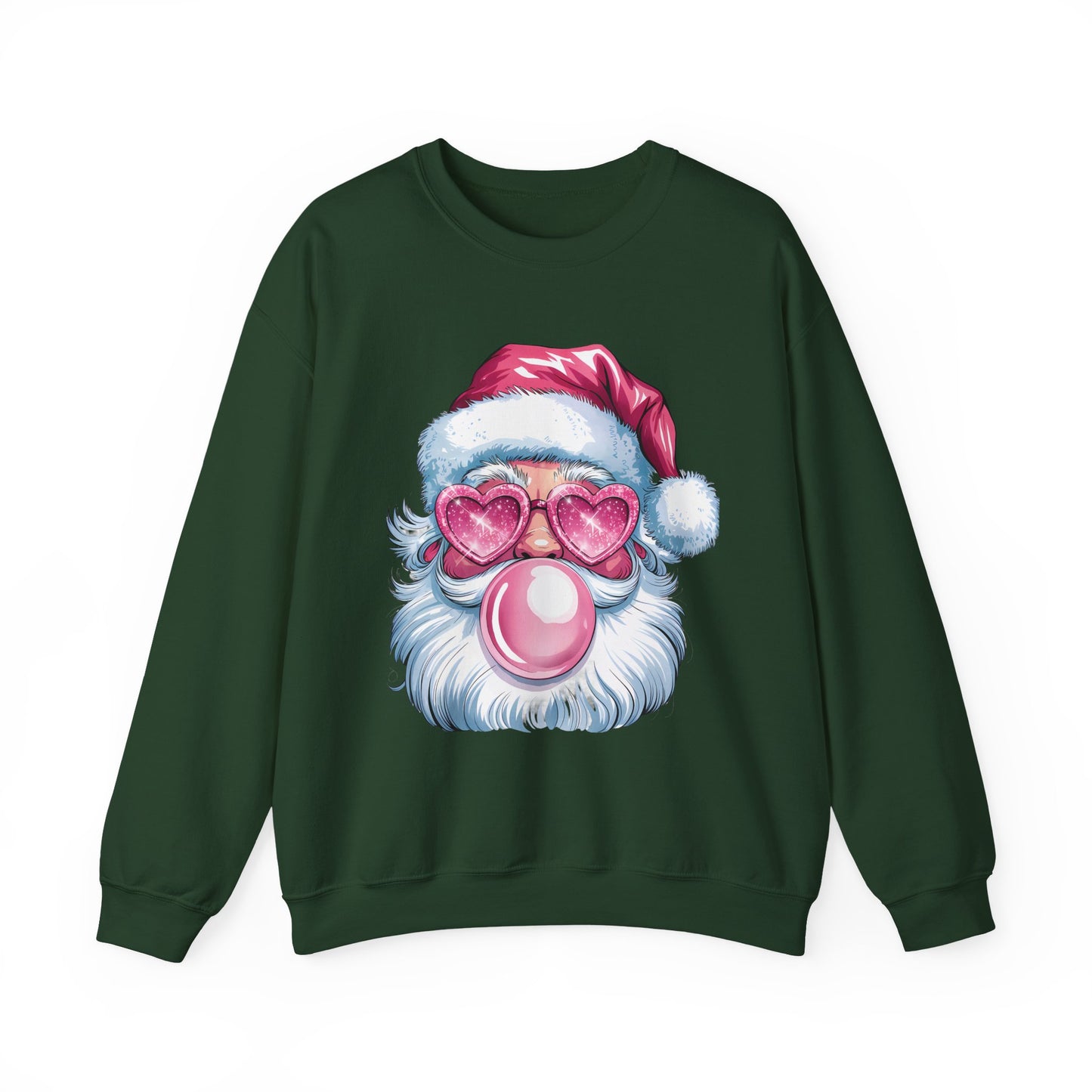 Pink Bubblegum Santa Christmas Sweatshirt – Cute Holiday Pullover with Heart Sunglasses | Cozy Winter Sweater Gift