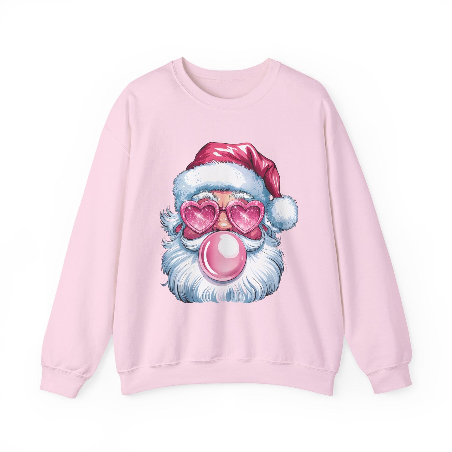Pink Bubblegum Santa Christmas Sweatshirt – Cute Holiday Pullover with Heart Sunglasses | Cozy Winter Sweater Gift