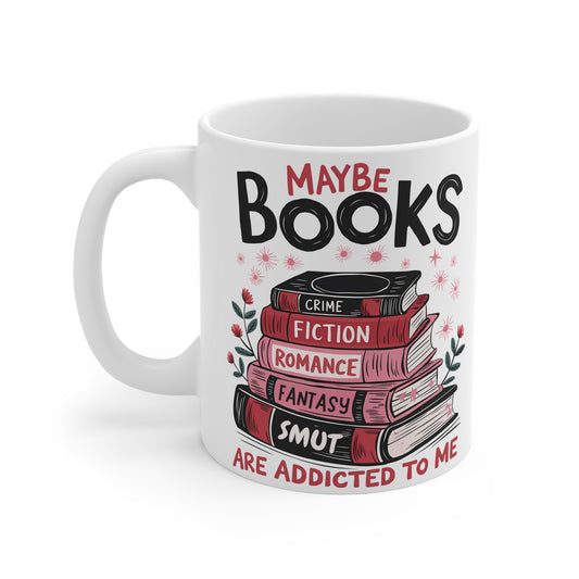 Maybe Books are Addicted to me Bookish Mug  11 Oz ceramic with bamboo Lid and spoon