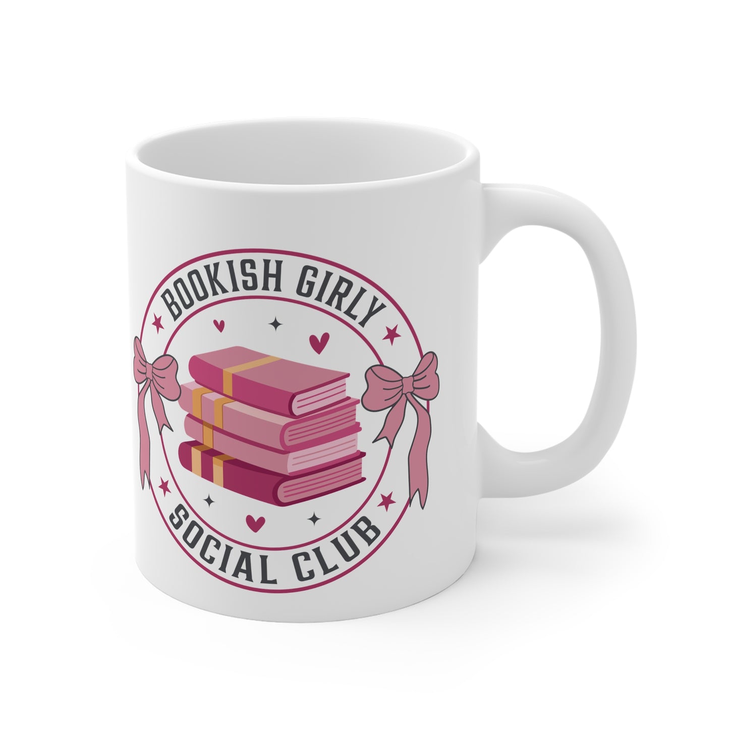 Bookish Girly social Club Card Bookish Mug  11 Oz ceramic with spoon