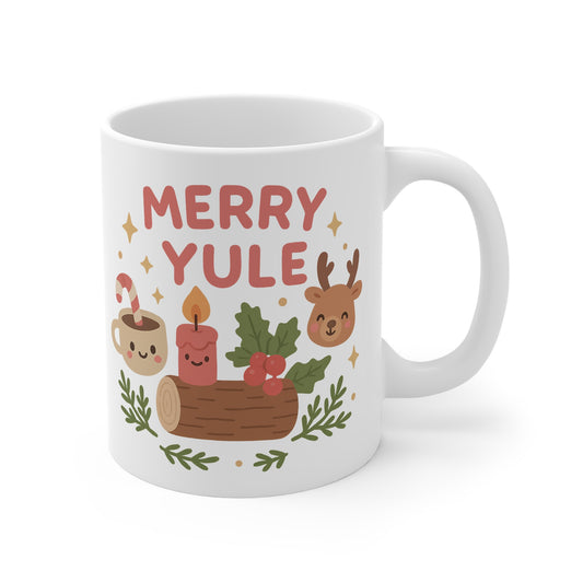 Witchy Merry Yule Mug 11 oz Ceramic, Regular handle, bamboo lid, gold spoon