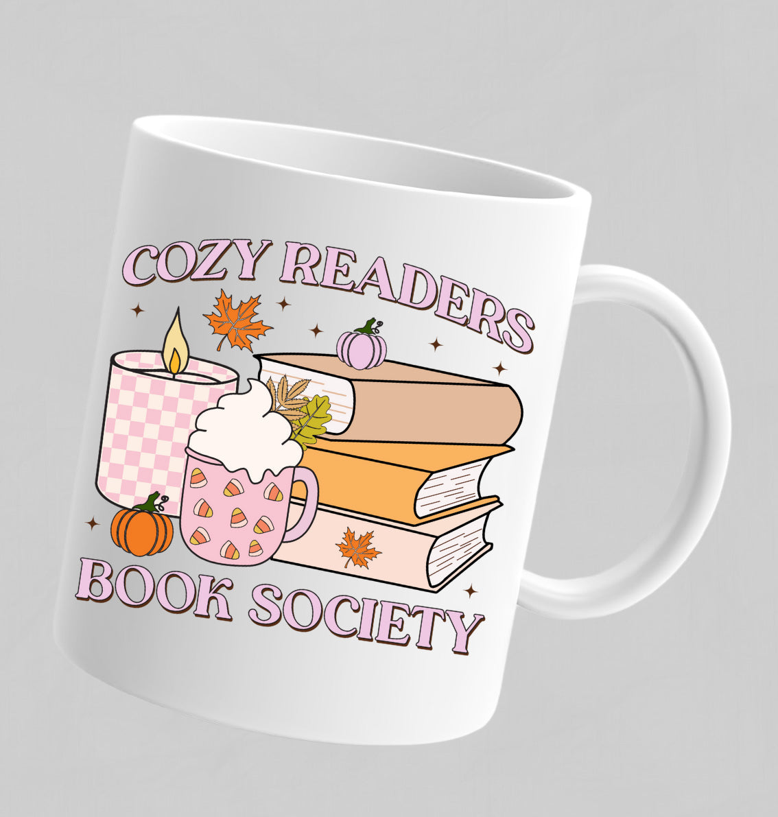 11 oz Mug with lid and spoon seasonal Mug bookish, Christmas, fall, gift, coffee, cold brew, tea.