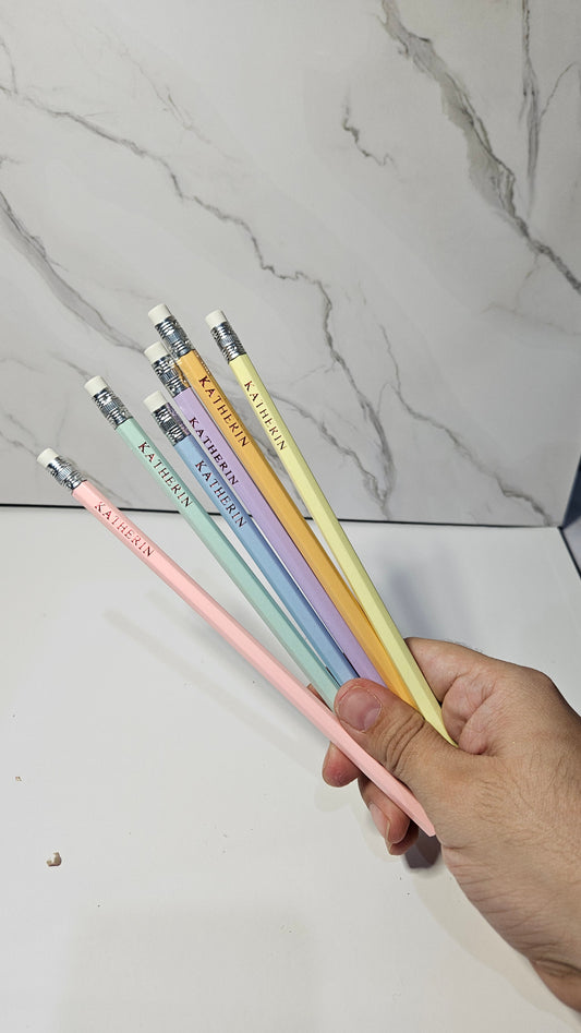 Set of 6 personalized pencil, color pastel. Hot foil stamp