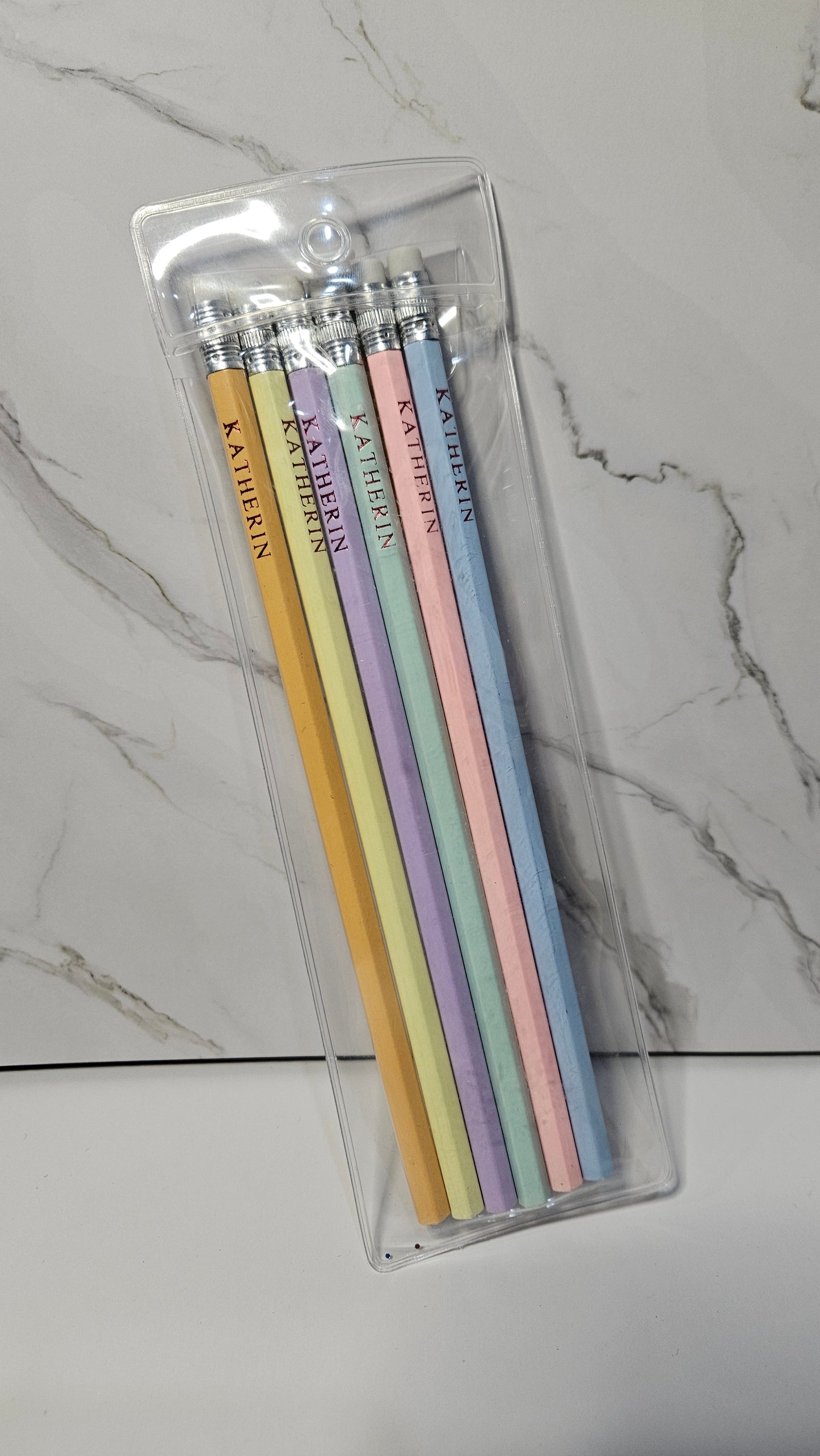 Set of 6 personalized pencil, color pastel. Hot foil stamp